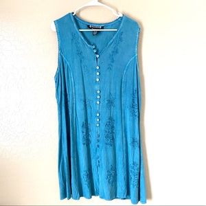90s style embroidered jean dress